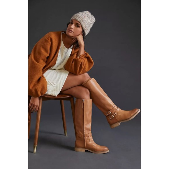 🌿 Sam Edelman Womens Freda Mustard Leather Round Toe Riding Boots Size 5.5 M - Picture 2 of 6